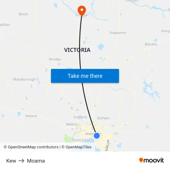 Kew to Moama map