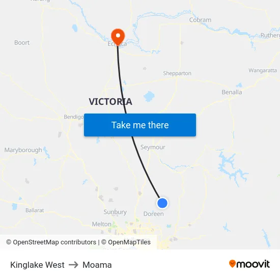 Kinglake West to Moama map