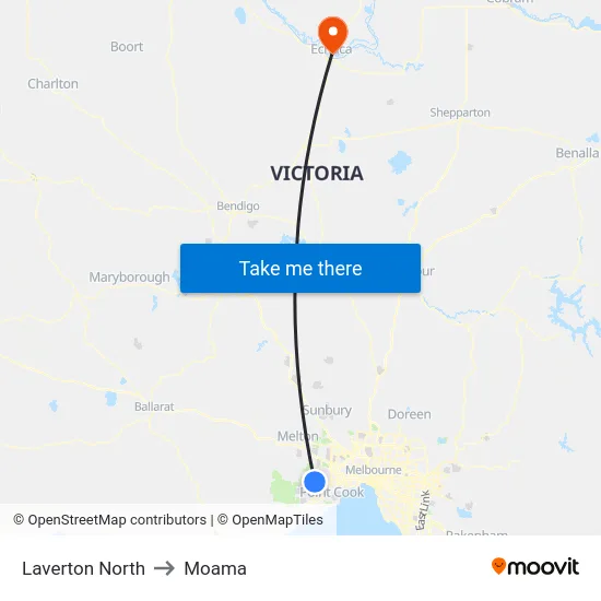Laverton North to Moama map