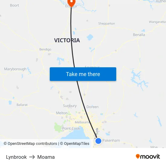 Lynbrook to Moama map