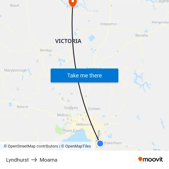 Lyndhurst to Moama map