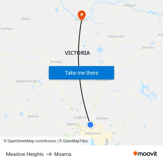 Meadow Heights to Moama map