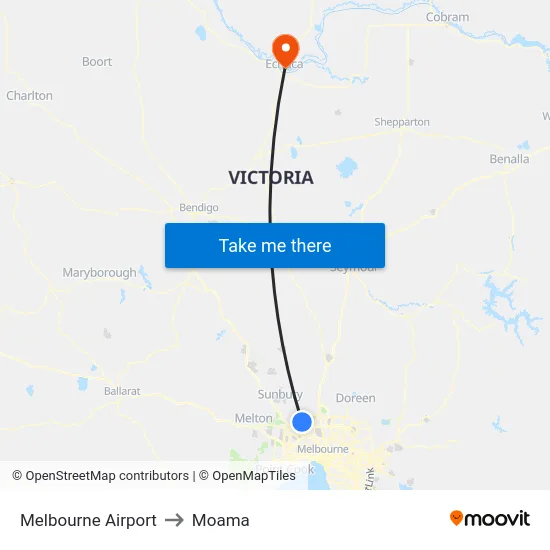 Melbourne Airport to Moama map