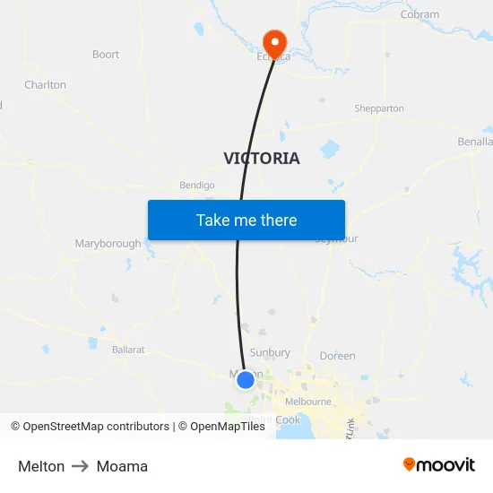 Melton to Moama map