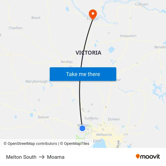 Melton South to Moama map