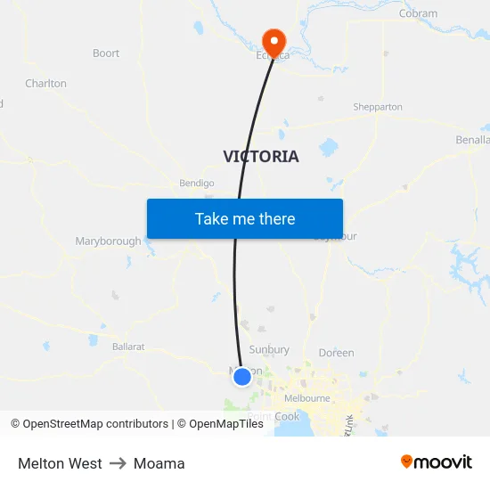Melton West to Moama map