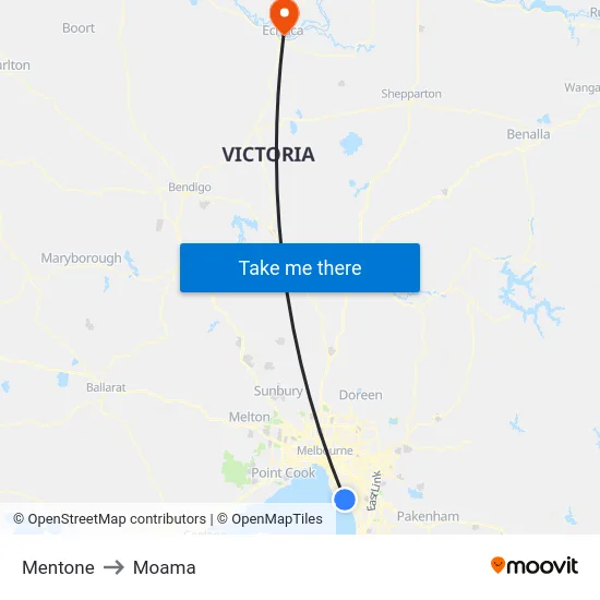 Mentone to Moama map