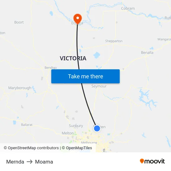 Mernda to Moama map
