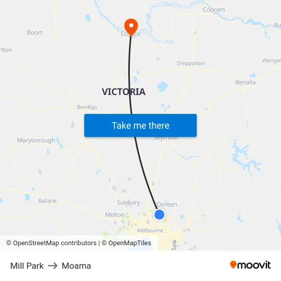 Mill Park to Moama map