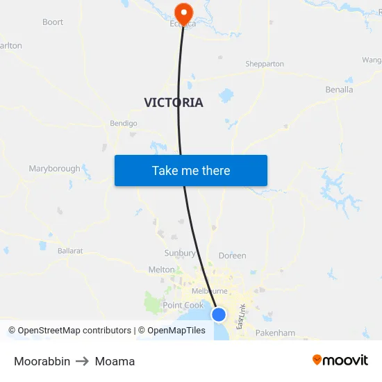 Moorabbin to Moama map