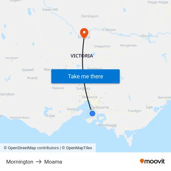 Mornington to Moama map