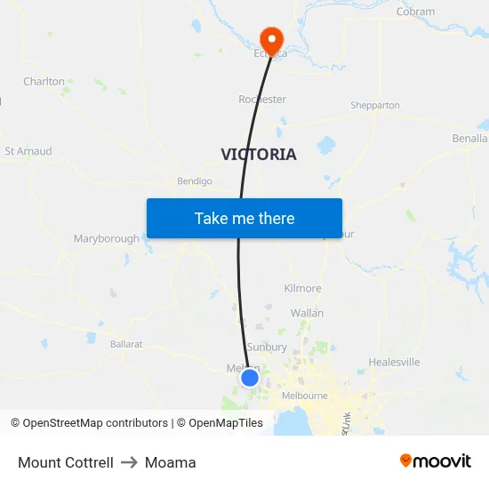 Mount Cottrell to Moama map