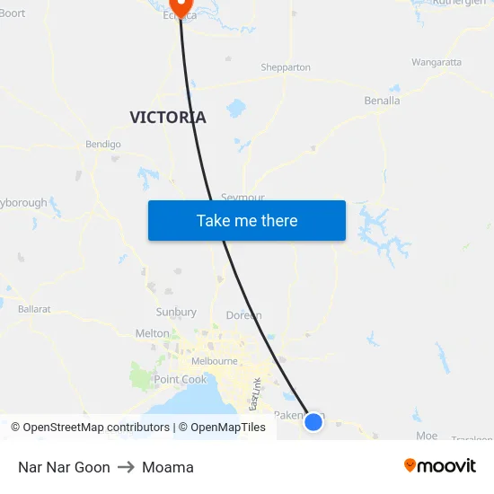 Nar Nar Goon to Moama map