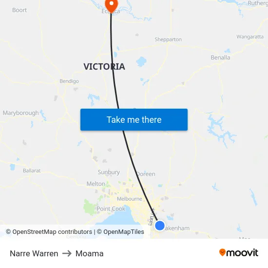 Narre Warren to Moama map