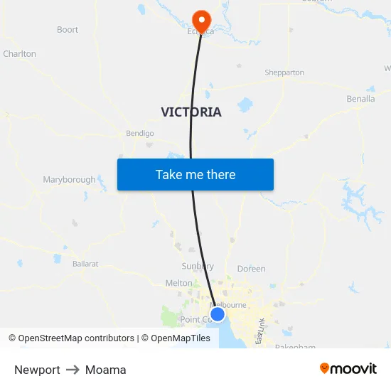 Newport to Moama map