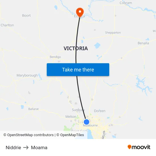 Niddrie to Moama map