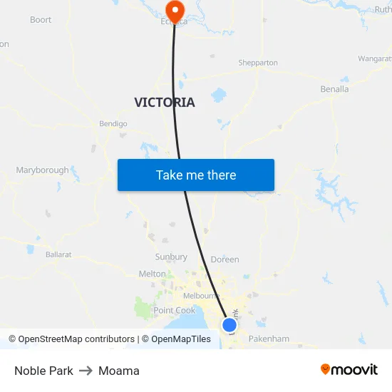 Noble Park to Moama map