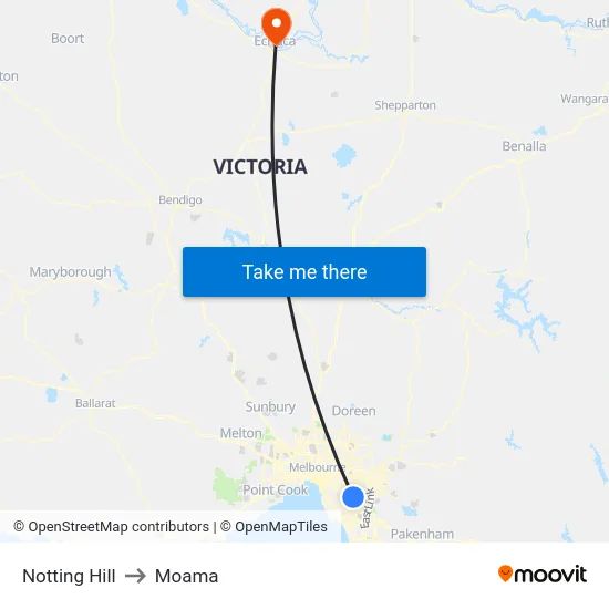 Notting Hill to Moama map