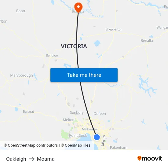 Oakleigh to Moama map