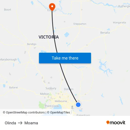 Olinda to Moama map
