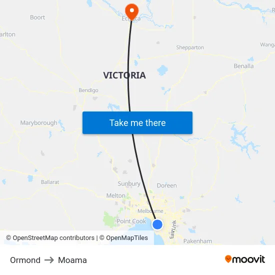 Ormond to Moama map
