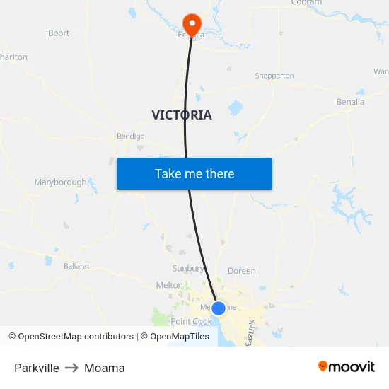 Parkville to Moama map