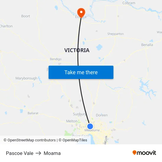 Pascoe Vale to Moama map