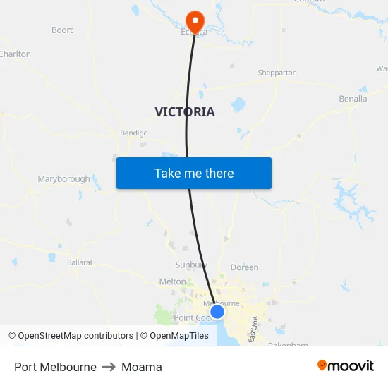 Port Melbourne to Moama map