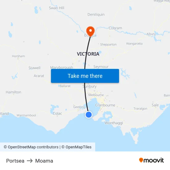Portsea to Moama map