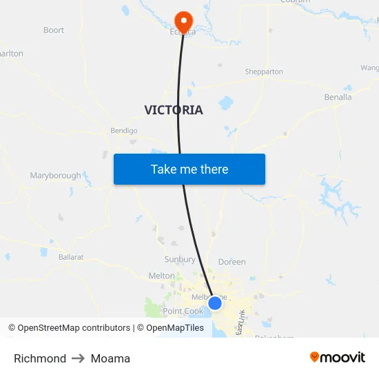 Richmond to Moama map