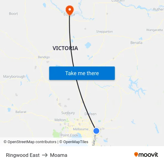 Ringwood East to Moama map