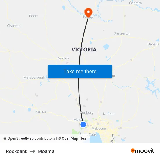 Rockbank to Moama map