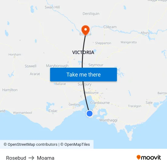 Rosebud to Moama map