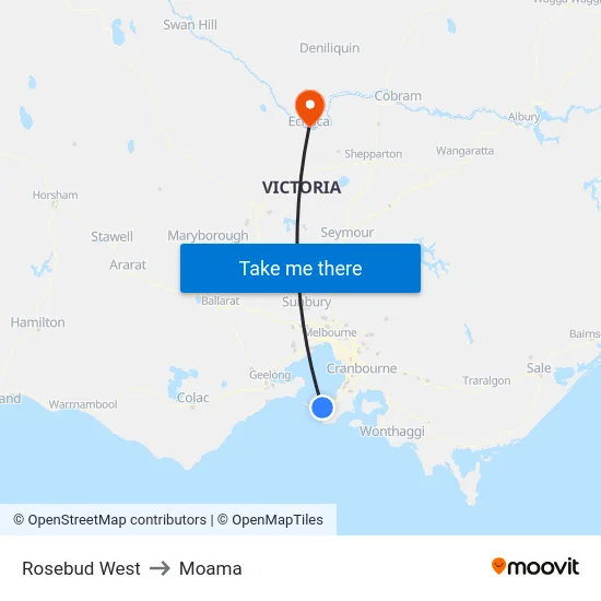 Rosebud West to Moama map