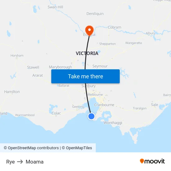 Rye to Moama map