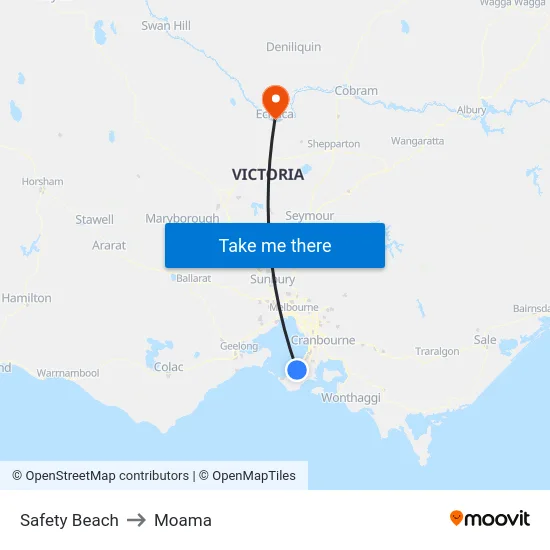 Safety Beach to Moama map
