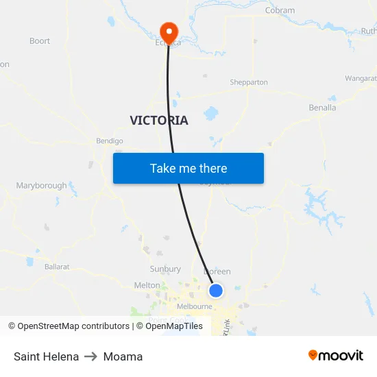 Saint Helena to Moama map