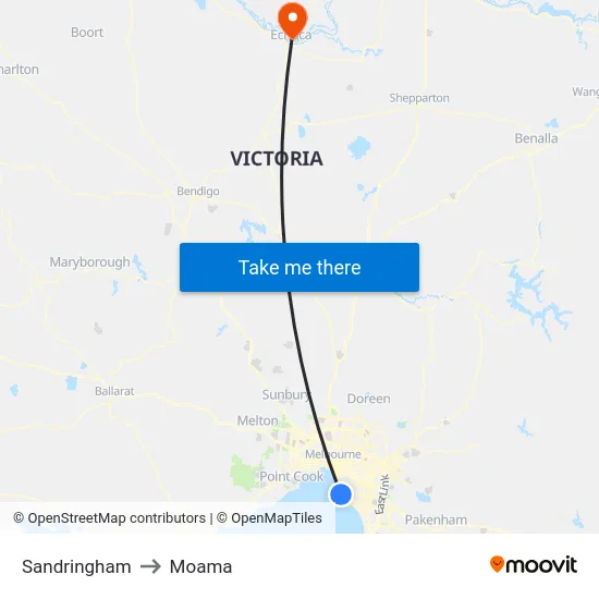 Sandringham to Moama map