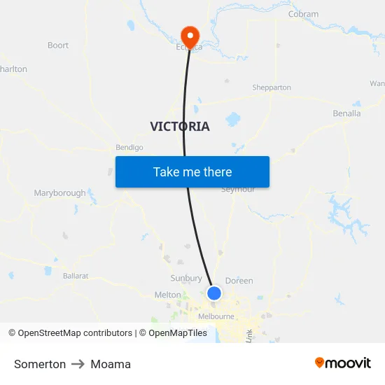 Somerton to Moama map