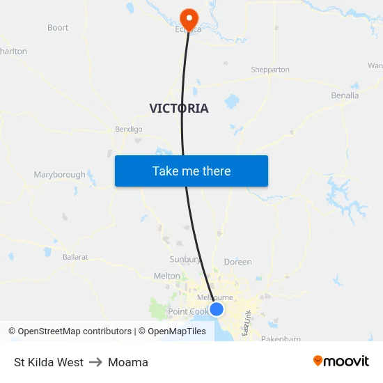 St Kilda West to Moama map