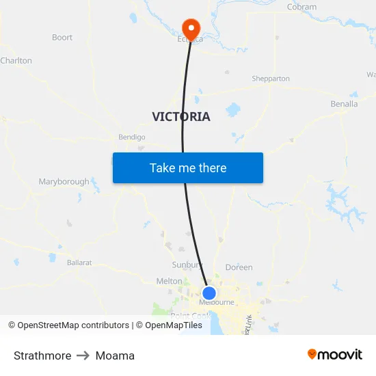Strathmore to Moama map