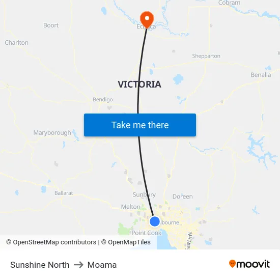 Sunshine North to Moama map