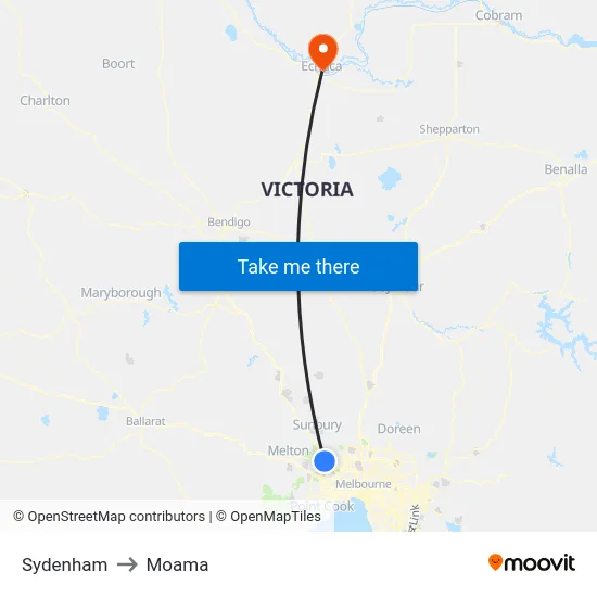 Sydenham to Moama map