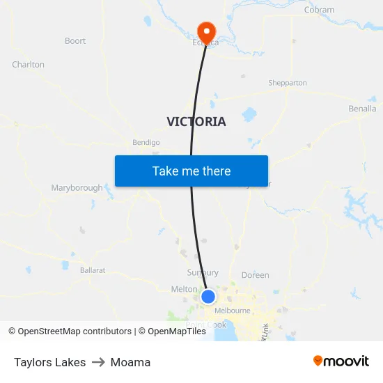 Taylors Lakes to Moama map