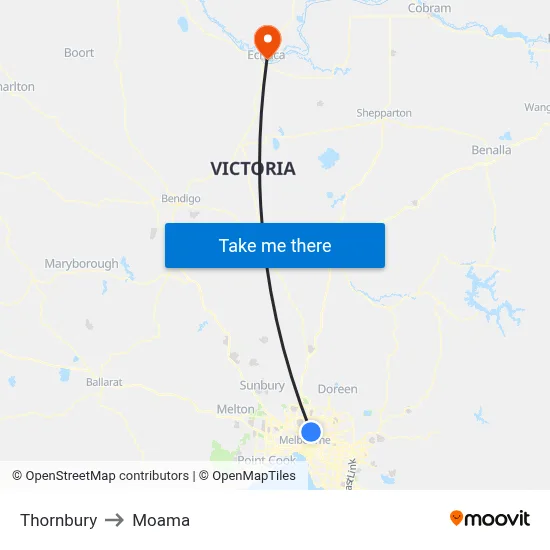 Thornbury to Moama map
