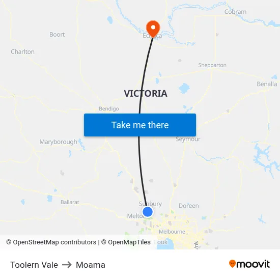 Toolern Vale to Moama map