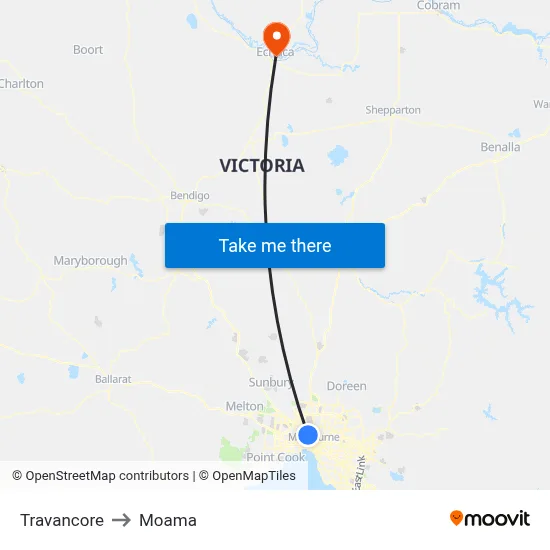 Travancore to Moama map
