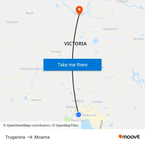 Truganina to Moama map