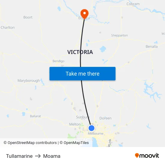 Tullamarine to Moama map