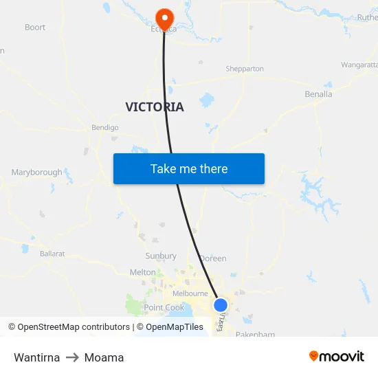 Wantirna to Moama map